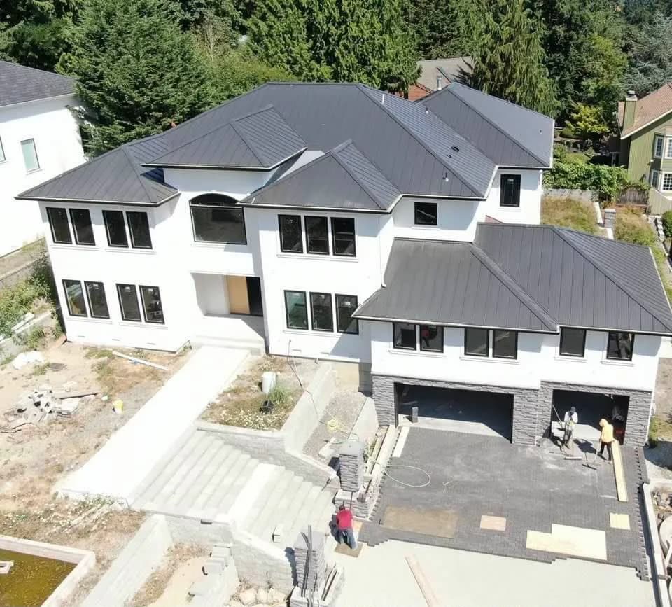 Aerial view of luxury home hardscape