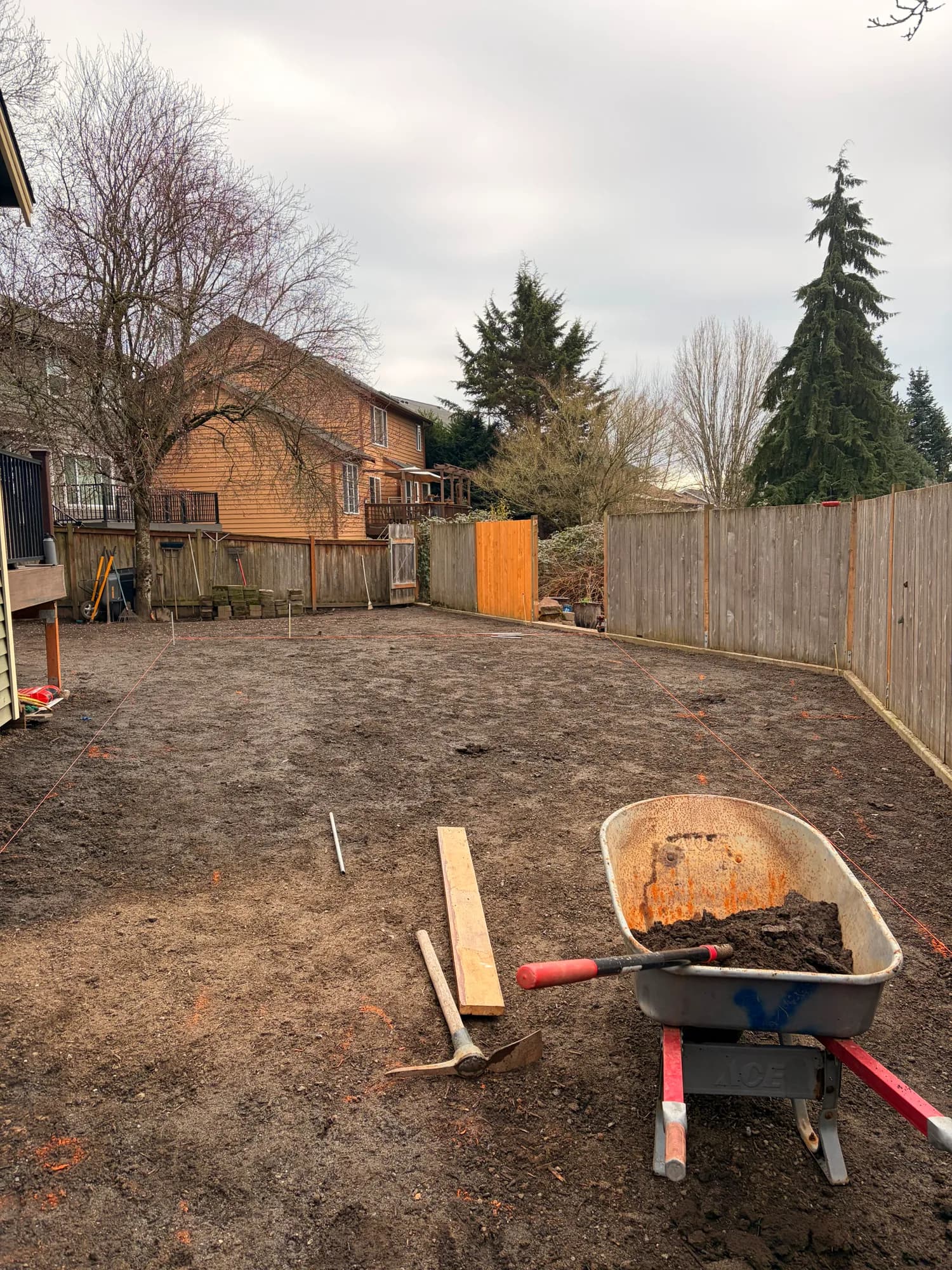 Paver patio installation in progress