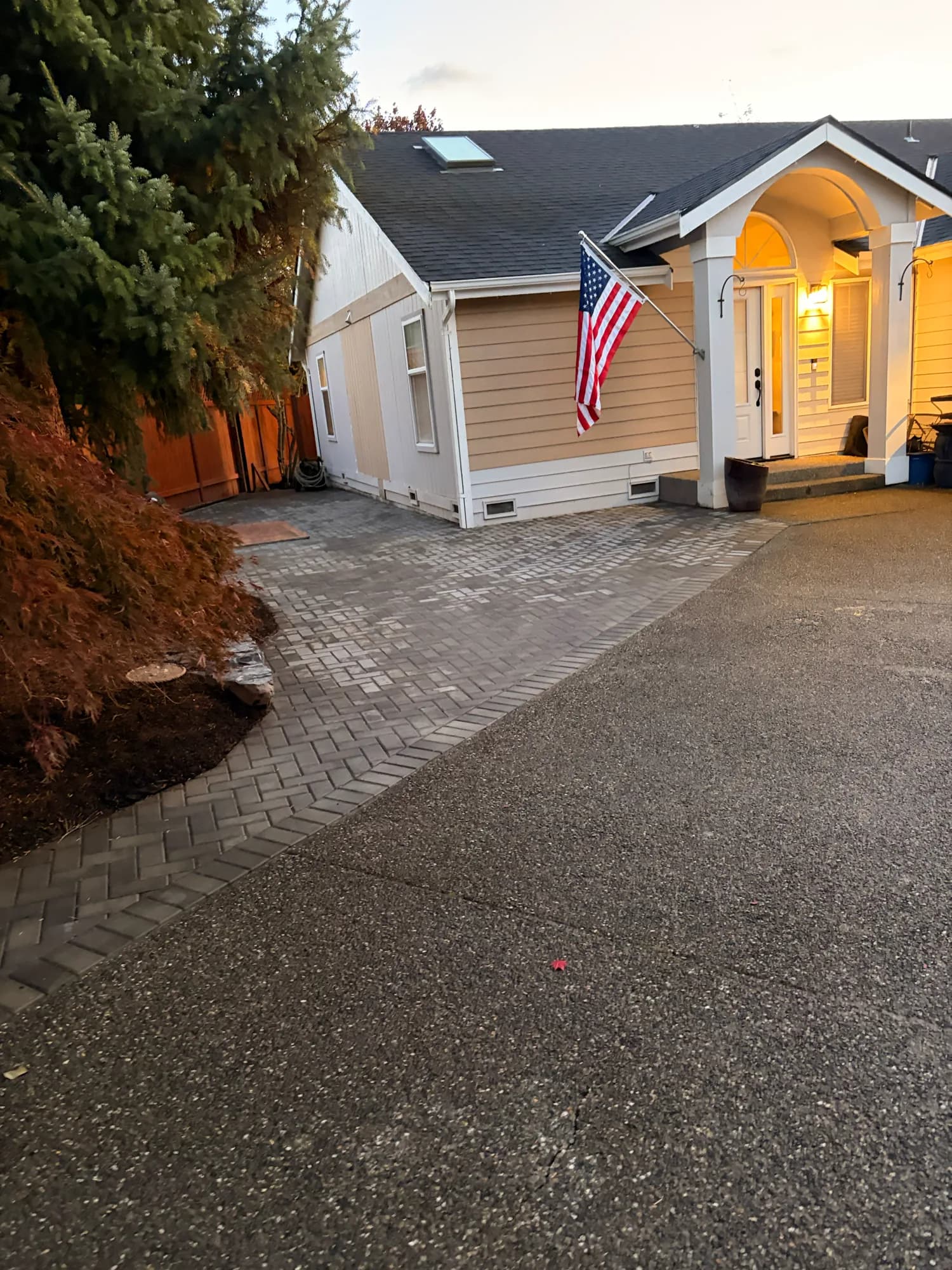 Herringbone paver driveway apron